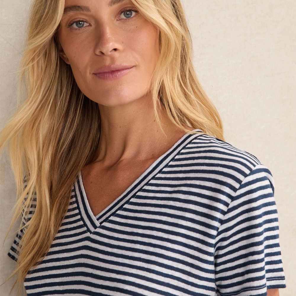 Haven Well Worn Linen Stripe Short Sleeve V-Neck